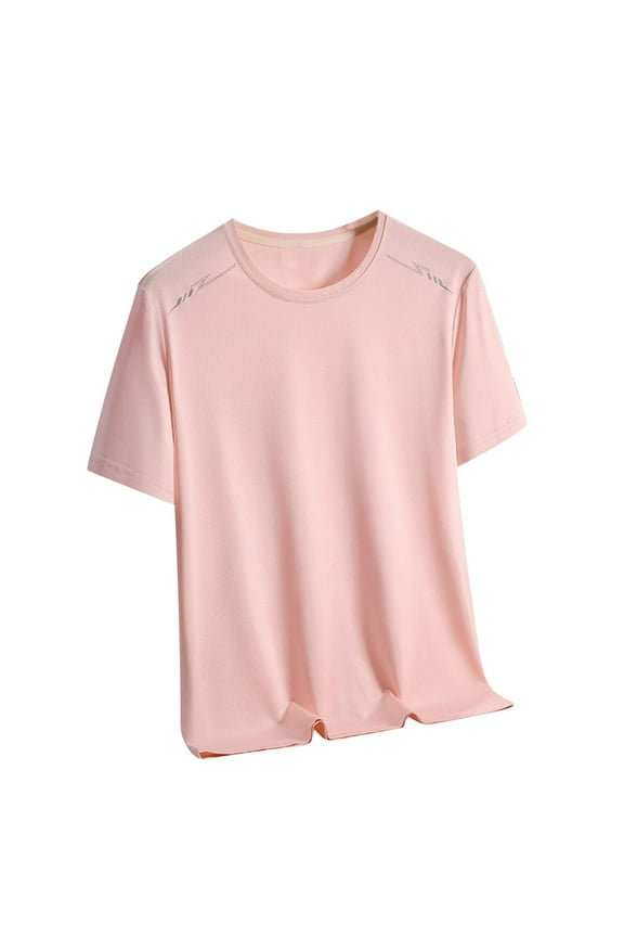 Mens Collared Shirts Short Sleeve Breathable Baggy Crew Neck Tee Men Tops,Pink,XXXL