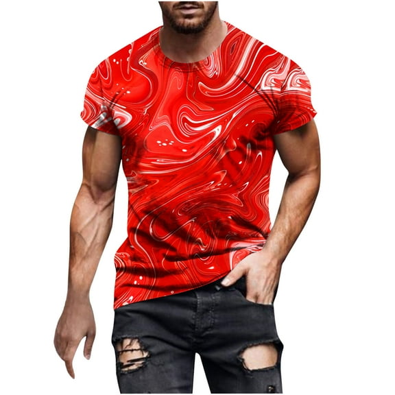 Ultrave Mens Shirts Casual Stylish Short Sleeve Crew Neck Tie Dyed Summer Tops Men's Shirt,Red,XL