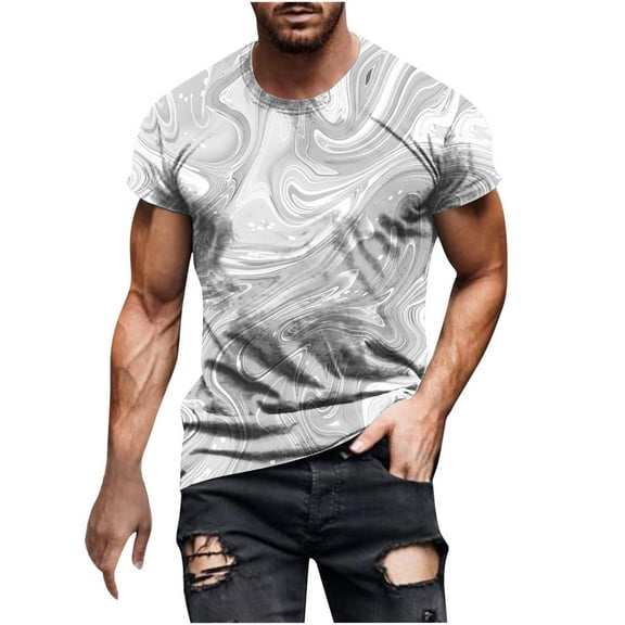 Ultrave Mens Shirts Casual Stylish Short Sleeve Crew Neck Tie Dyed Summer Tops Men's Shirt,White,S