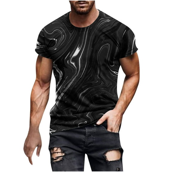 Ultrave Mens Shirts Casual Stylish Tie Dyed Short Sleeve Crew Neck Summer Tops Mens Clothes,Black,S