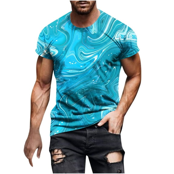 Ultrave Mens Shirts Casual Tie Dyed Short Sleeve Crew Neck Summer Tops Men's Shirt,Sky Blue,XL