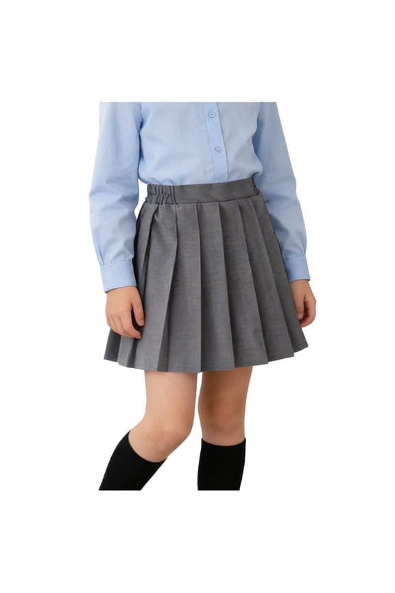 School Uniform Skirt for Girls, Elastic Waist A-Line Skirt Pleated Solid Casual Skirts for 2-16 Y