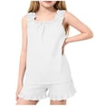 thumbnail image 1 of Ultrave Summer Cotton Linen Outfits for Girls Ruched Loose Tank Top and Ruffle Shorts Set for 5-16Y, 1 of 8