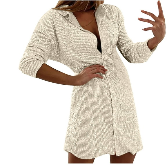 Ultrave T Shirt Dress for Women Cute Solid Color Long Sleeve V Neck Dresses Fall Trendy