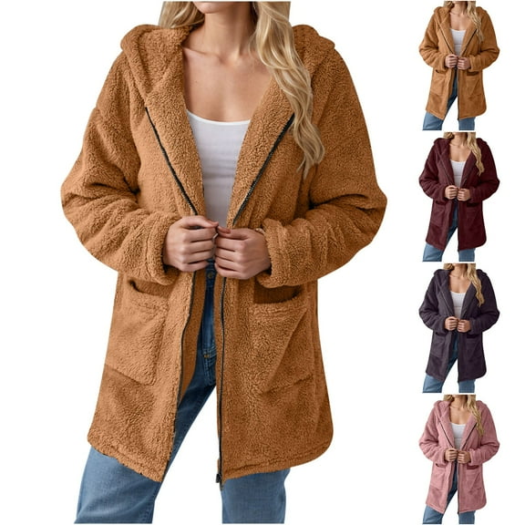 Ultrave Winter Coats for Women Fuzzy Faux Shearling Zip Up Oversized Warm Shaggy Fur Jacket