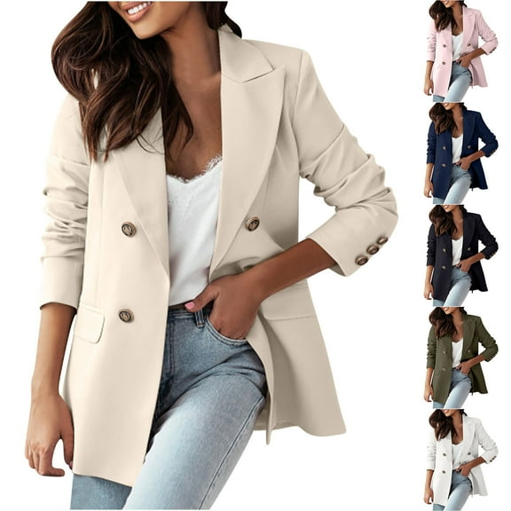 Ultrave Women Casual Oversized Blazers Lapel Button Down Solid Work Office Blazer Jacket