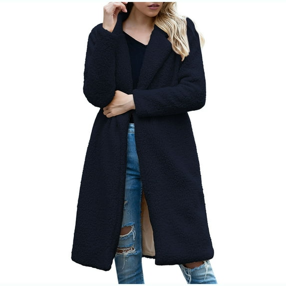 Ultrave Women'S Long Winter Coat Solid Color Long Sleeve Fashion Jacket with Pockets
