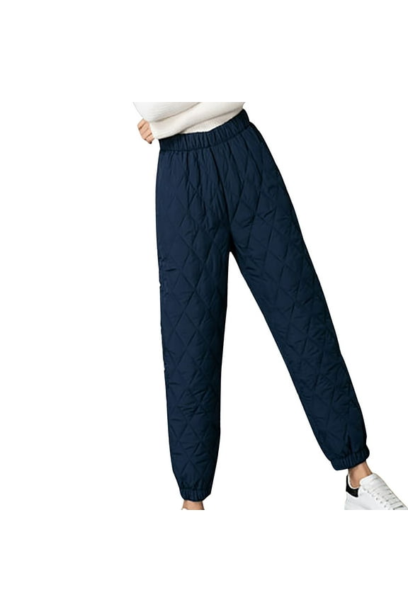 Women Winter Warm Down Cotton Pants Padded Quilted Trousers Elastic Waist Loose Sweatpants