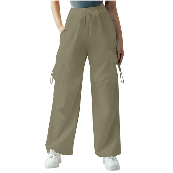 Ultrave Women's Baggy Cargo Pants with Pocket High Waisted Jogger Trouser Parachute Pant Y2K