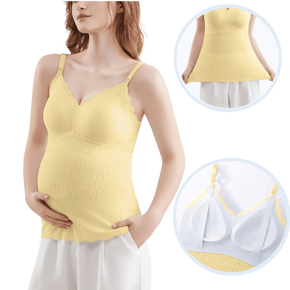 Ultrave Women's Maternity Nursing Tank Top with Built in Bra, Ribbed Hands Free Breastfeeding Cami ,Adjustable Strap