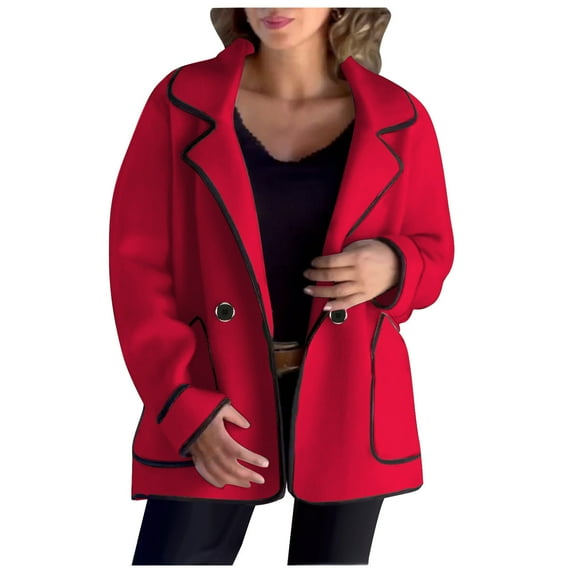 Ultrave Women's Trench Coats Casual Short Suit Collar Reversible Woolen Jacket Single Button Coat