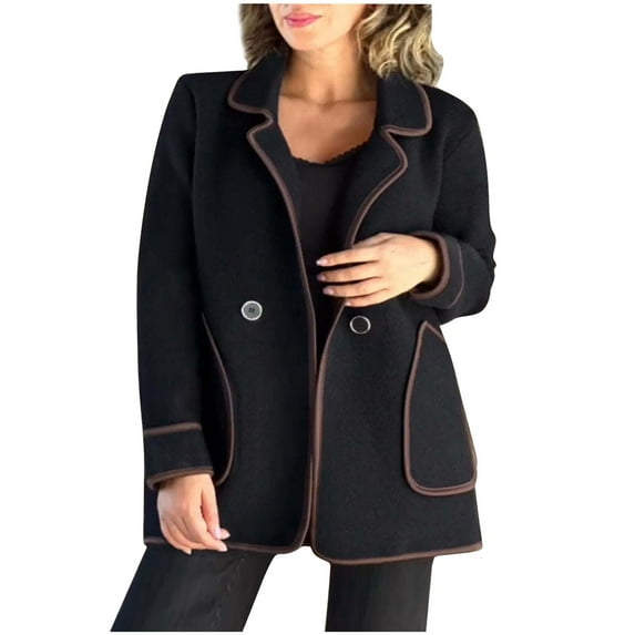 Ultrave Women's Trench Coats Casual Short Suit Collar Reversible Woolen Jacket Single Button Coat