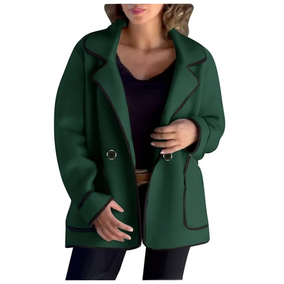 Ultrave Women's Trench Coats Casual Short Suit Collar Reversible Woolen Jacket Single Button Coat