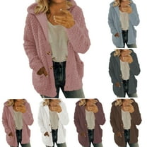 Ultrave Women's Winter Coats Fleece Solid Color Long Sleeve Casual Hooded Jackets