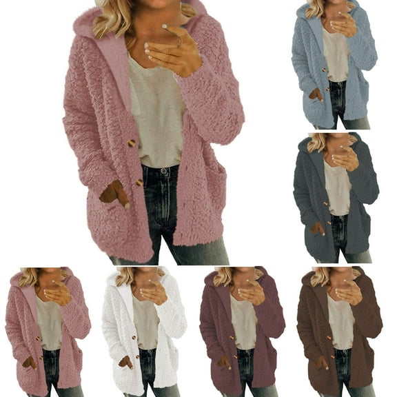 Ultrave Women's Winter Coats Fleece Solid Color Long Sleeve Casual Hooded Jackets