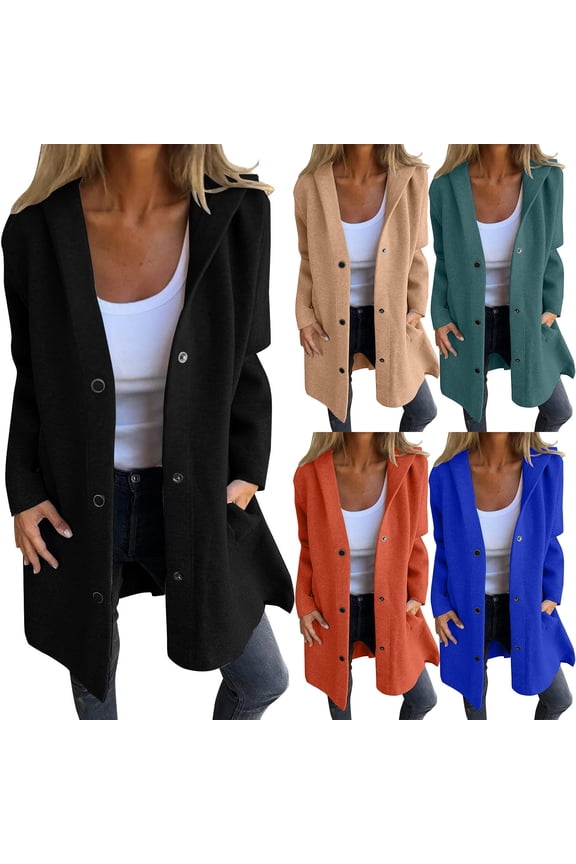 Womens Casual Jackets Long Sleeve Lapel Single Breasted Solid Color Trench Coat