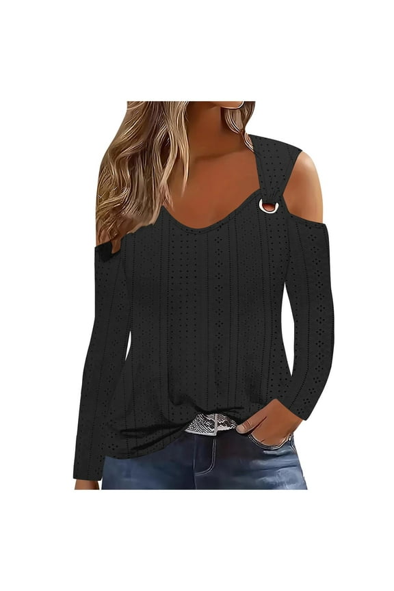 Womens Casual Tops Off Shoulder Long Sleeve V Neck Sexy Blouse Tees Y2k