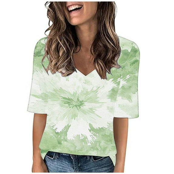 Ultrave Womens Tops Casual Print Casual V Neck 1/2 Sleeve Blouse Fashion Clothes