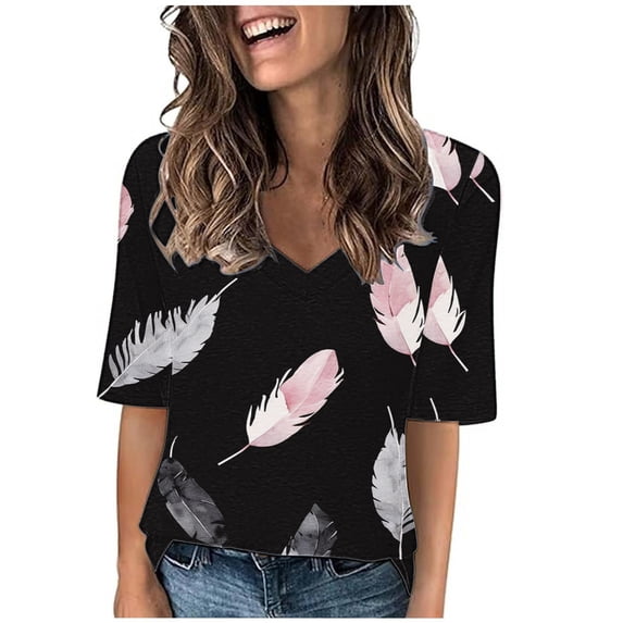 Ultrave Womens Tops Dressy Casual Blouse V Neck 1/2 Sleeve Print Casual Summer Outfits