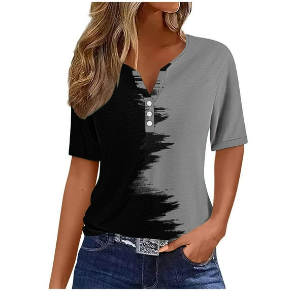 Ultrave Womens Tunic Tops Button Down V Neck Shirts Short Sleeve V Neck Casual Tees Y2k
