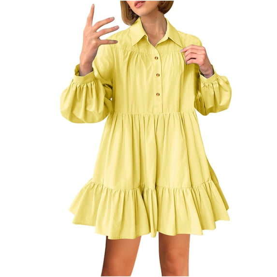 Ultrave Work Dresses for Women 2024 Casual Solid Color Long Sleeve Button Down Dress Summer Fashion