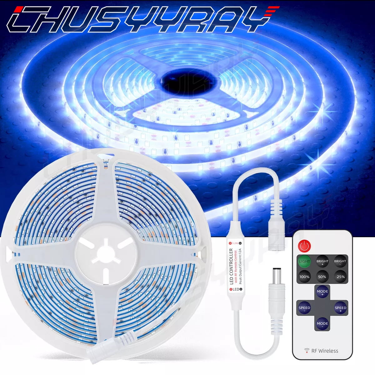 CHUSYYRAY 32ft/10m 2835 Blue LED Strip Light Night Fishing Boat Blacklight Best UV Strip