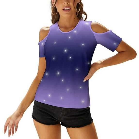 Ultraviolet Ombre With White Stars Women Zipper Printed Vintage T Shirts Tops Full Print T-Shirt Ombre Ombre Pattern