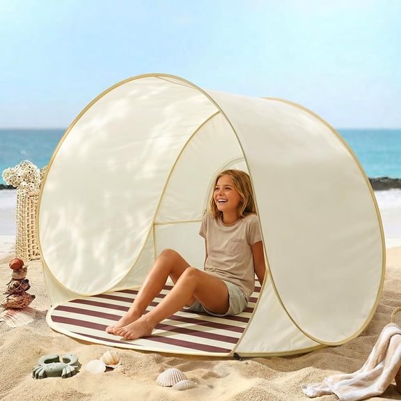 Ultraviolet Protection Pop-up Beach Tent, UPF 50+ Instant Easy Setup Sun Shelter Portable Lightweight Beach Canopy with Carry Bag Waterproof Windproof for 2-4 Person Beach Camping Picnic Backyard