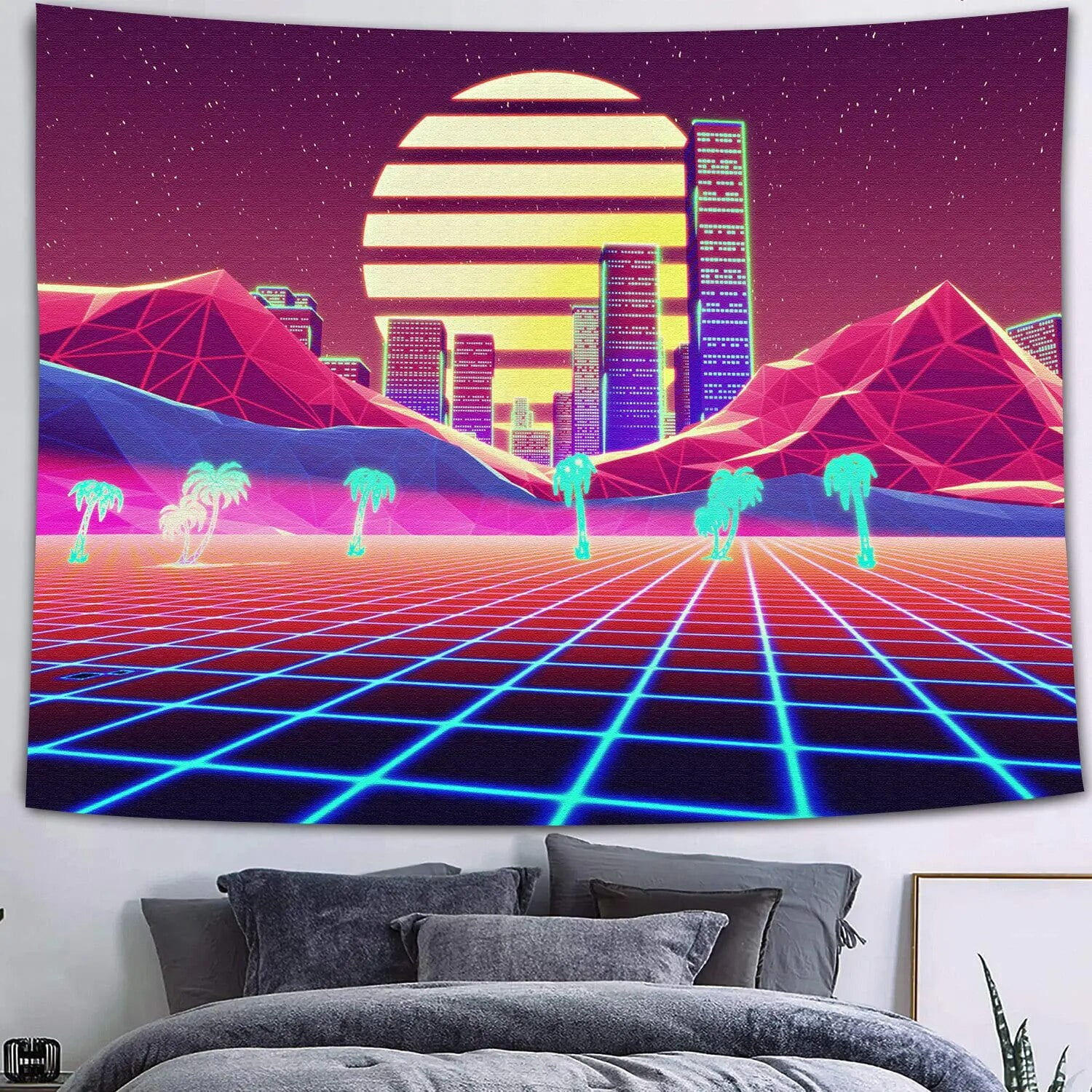 Ultraviolet Tapestry Fluorescent Future City 3D World Home Decor Boho