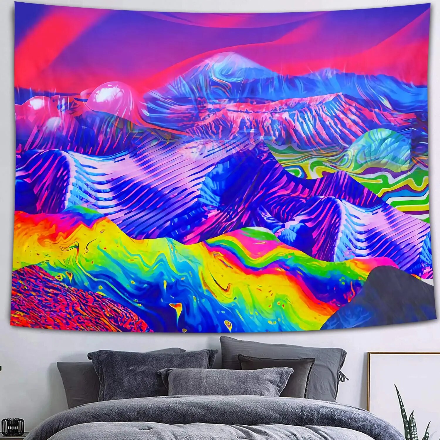 Ultraviolet Tapestry Fluorescent Future City 3D World Home Decor Boho