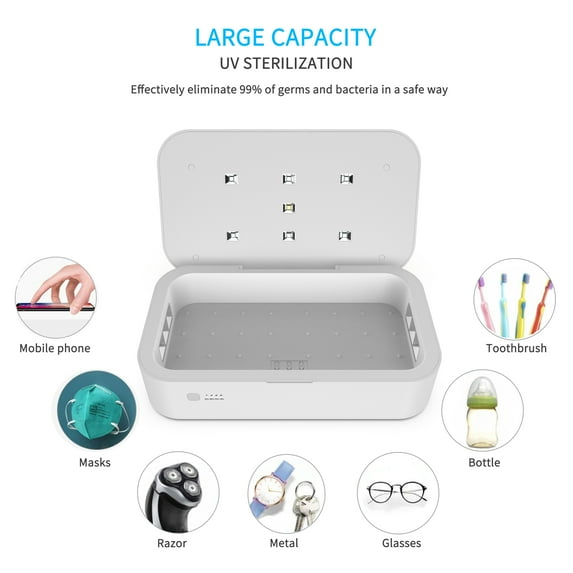 Ultraviolet-UV-Smart Phone Large Box Sanitizer, Wireless charger,, Aromatherapy Function.Color-White
