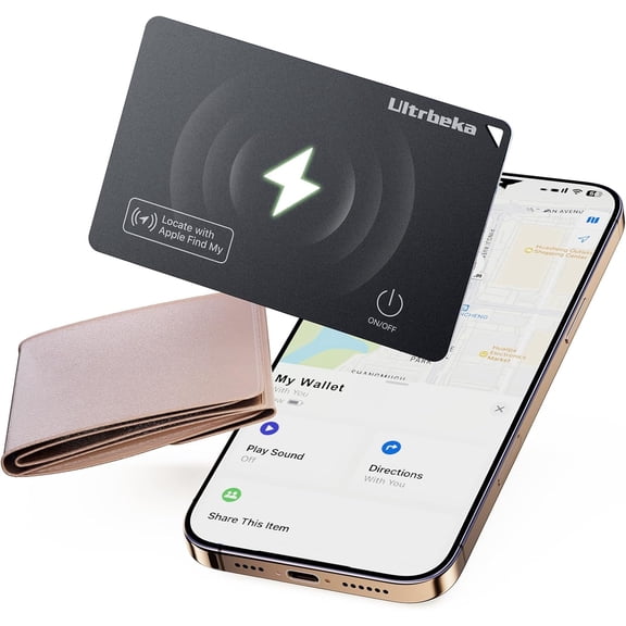 Ultra-Thin Wallet Tracker Card, Rechargeable 0.094in IP68 Waterproof Bluetooth Tracker for Wallets, Passport, Work with Apple Find My, Card Locator [Apple MFi Certified] iOS Only