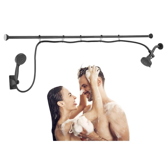 Ultrimkit Double Shower Head for Couple, High Pressure Dual Showerhead Combo, Adjustable Height Shower Rod, 5-Setting Handheld Shower Head, 5-Setting Handheld Shower Head, Matte Black