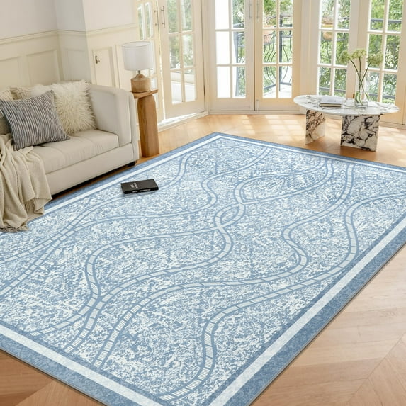 Ultrug Abstract Area Rug Soft Minimalist Line Rugs Non-Slip Carpet for Bedroom Living Room Home Decor,4'x6',Blue