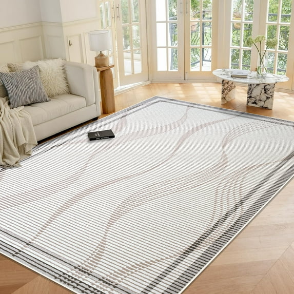 Ultrug Abstract Area Rug Soft Minimalist Line Rugs Non-Slip Carpet for Bedroom Living Room Home Decor,4'x6',Camel