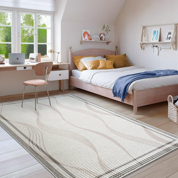 Wellber Abstract Area Rug Soft Rugs Non-Slip Washable Floor Carpet for Bedroom Living Room Kitchen Home Decor,4'x6',Camel