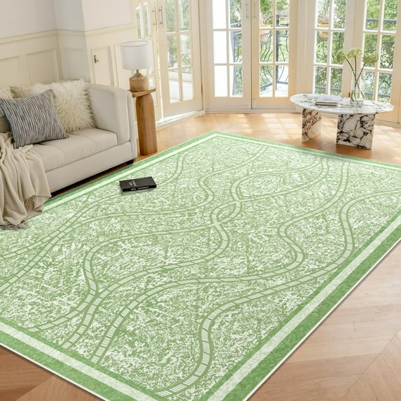 Ultrug Abstract Area Rug Soft Minimalist Line Rugs Non-Slip Carpet for Bedroom Living Room Home Decor,4'x6',Green