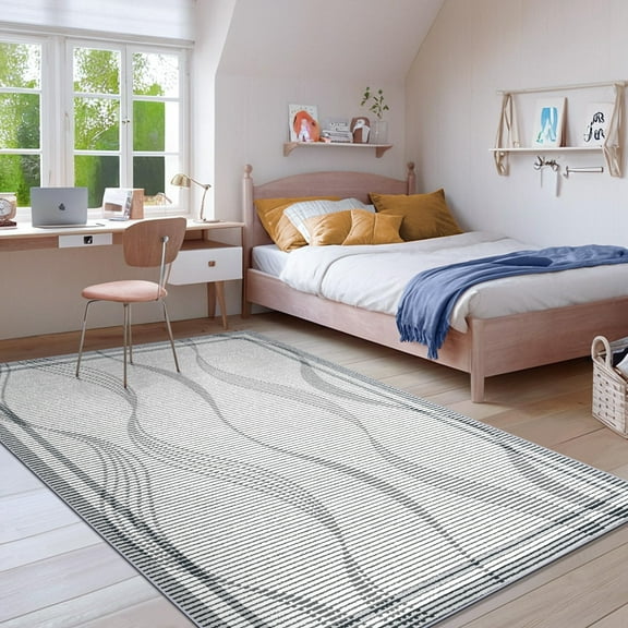 Wellber Abstract Area Rug Soft Rugs Non-Slip Washable Floor Carpet for Bedroom Living Room Kitchen Home Decor,4'x6',Light Grey