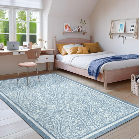 Wellber Abstract Area Rug Soft Rugs Non-Slip Washable Floor Carpet for Bedroom Living Room Kitchen Home Decor,5'x8',Blue