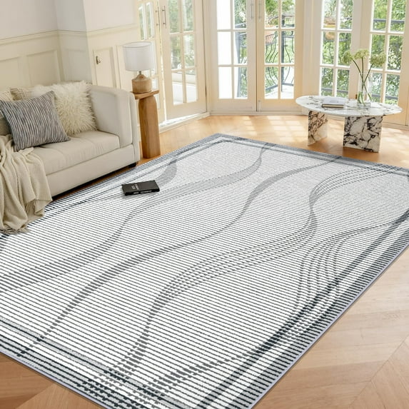 Ultrug Abstract Area Rug Soft Minimalist Line Rugs Non-Slip Carpet for Bedroom Living Room Home Decor,5'x8',Light Grey