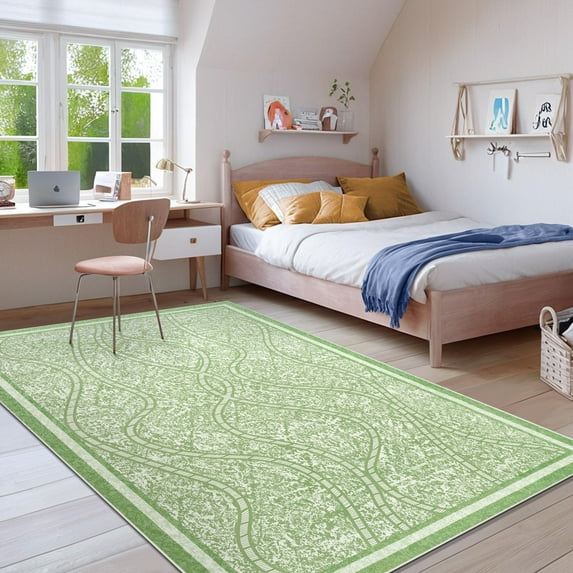 Wellber Abstract Area Rug Soft Rugs Non-Slip Washable Floor Carpet for Bedroom Living Room Kitchen Home Decor,6'x9',Green