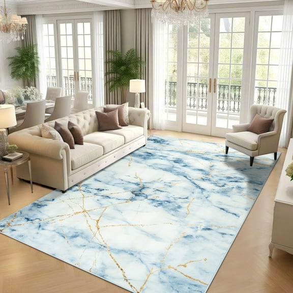 Ultrug Abstract Marble Print Area Rug Soft Marbling Rugs Non-Slip Carpet for Bedroom Living Room Home Decor,4'x6',Blue