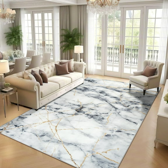 Ultrug Abstract Marble Print Area Rug Soft Marbling Rugs Non-Slip Carpet for Bedroom Living Room Home Decor,4'x6',Gold & Gray