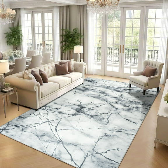 Ultrug Abstract Marble Print Area Rug Soft Marbling Rugs Non-Slip Carpet for Bedroom Living Room Home Decor,4'x6',Sliver & Gray