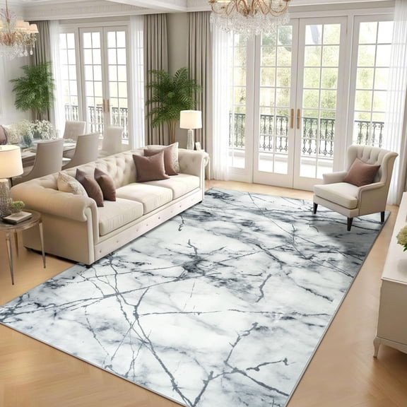 Ultrug Abstract Marble Print Area Rug Soft Marbling Rugs Non-Slip Carpet for Bedroom Living Room Home Decor,5'x8',Sliver & Gray