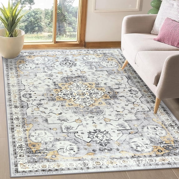 Ultrug Area Rugs for Bedroom Rug for Living Room Nursery Decor Fluffy Vintage Carpet,8'x10',Yellow Grey