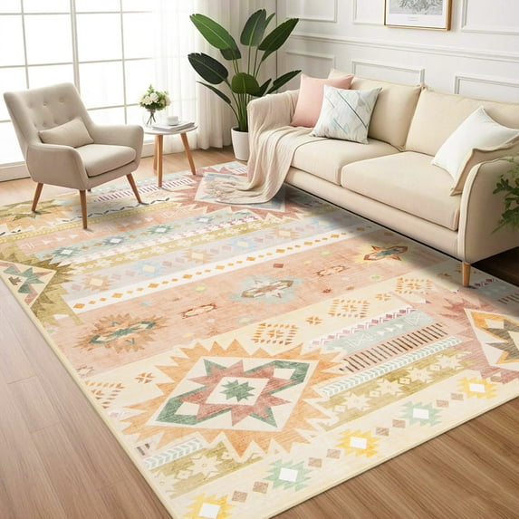 Ultrug Boho Area Rug Modern Geometric Soft Non Slip Rugs Indoor Floor Carpet for Living Room Bedroom Home Decor,6'x9',Beige