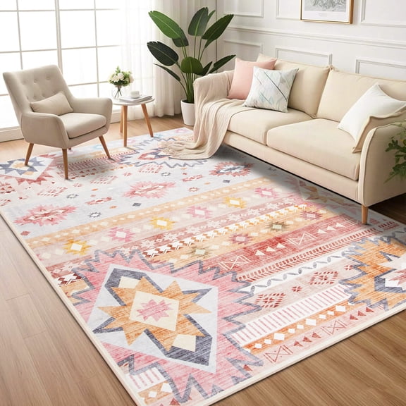 Ultrug Boho Area Rug Modern Geometric Soft Non Slip Rugs Indoor Floor Carpet for Living Room Bedroom Home Decor,6'x9',Pink