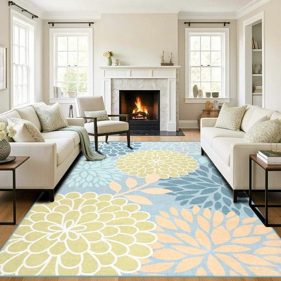 Ultrug Boho Floral Area Rug Soft Modern Rugs Washable Carpet for Living Room Bedroom Home Decor,4'x6',Blue