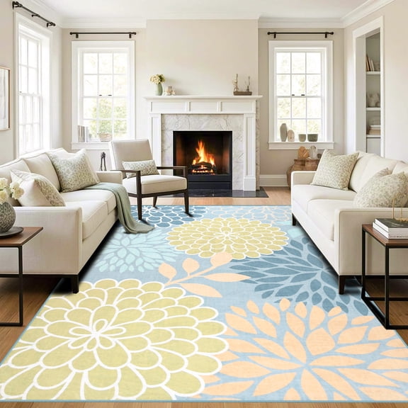 Ultrug Boho Floral Area Rug Soft Modern Rugs Washable Carpet for Living Room Bedroom Home Decor,6'x9',Blue